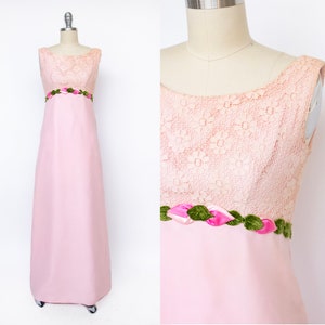 1960s Dress Chiffon Pink Floral Gown S