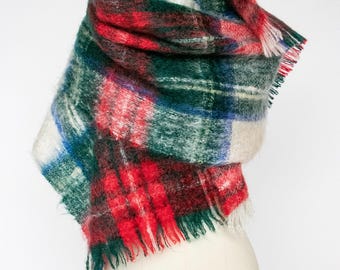 1960s Scarf Mohair Scottish Plaid Knit Oversized Wrap