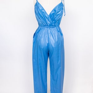 1980s Jumpsuit Blue Cotton Romper S/M image 2