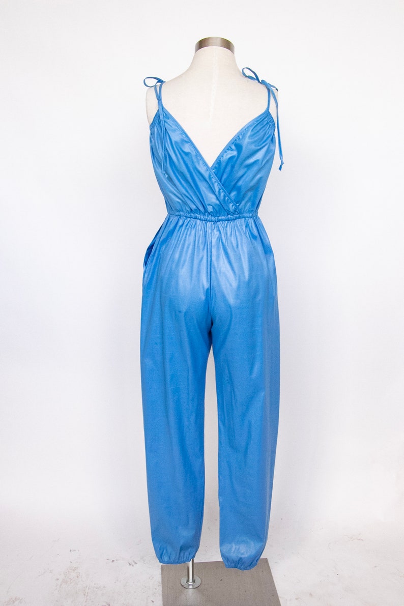 1980s Jumpsuit Blue Cotton Romper S/M image 2