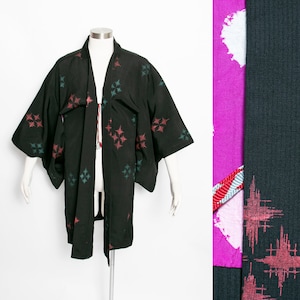 1960s Haori Rayon Printed Kimono Japanese Robe