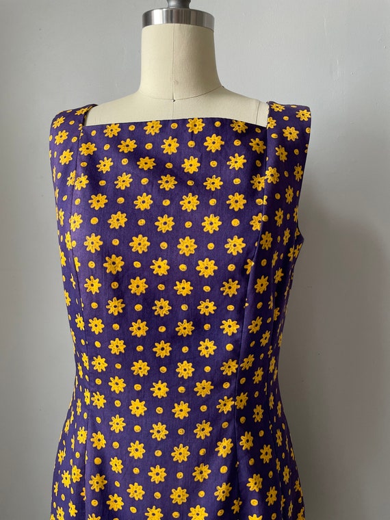 1960s Dress Cotton Floral Ruffle Shift M - image 4