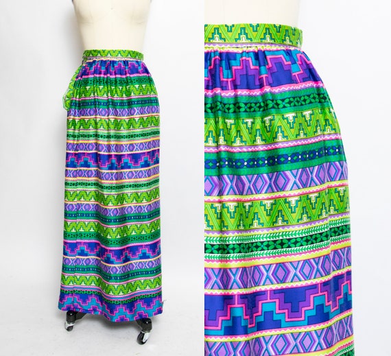 1970s Wrap Skirt Bright Geometric Print M - image 1