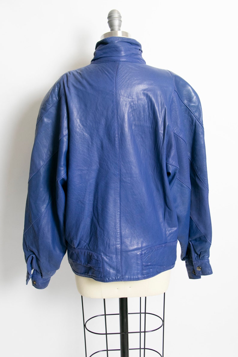 1980s Leather Jacket Cobalt Blue L | Etsy