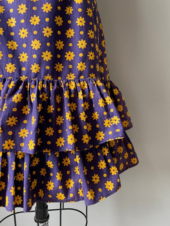 1960s Dress Cotton Floral Ruffle Shift M - image 8