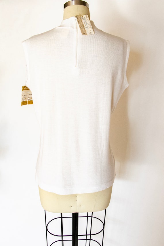 1960s Knit Top Deadstock White Stag Blouse M - image 4