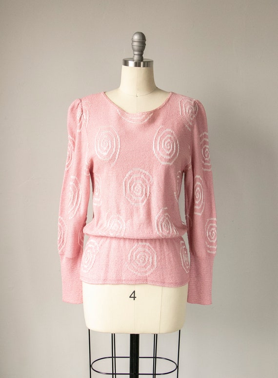 1980s Sweater Blush Pink Swirl Knit XS / S