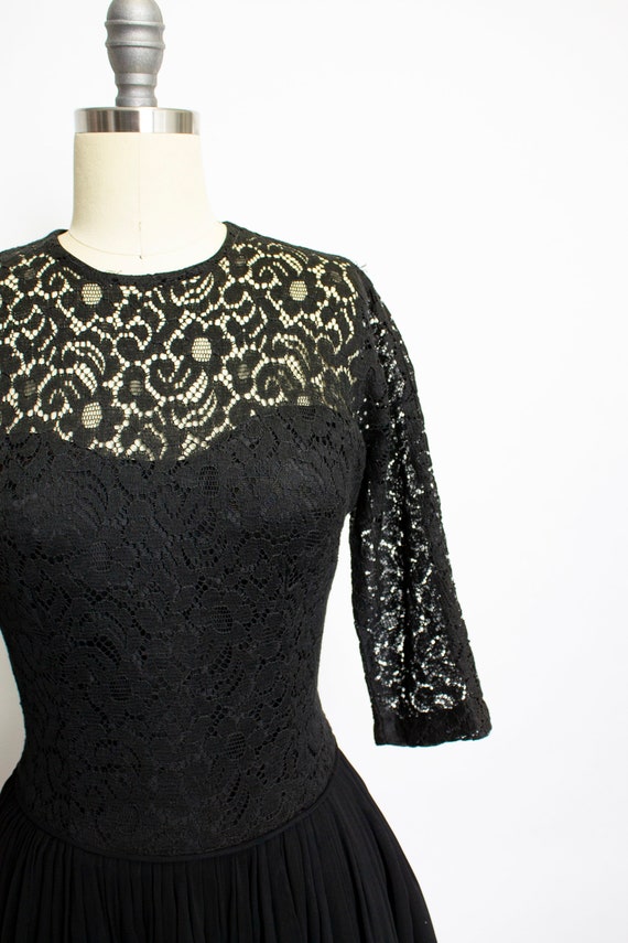 1950s Dress Black Illusion Chiffon Lace S - image 6