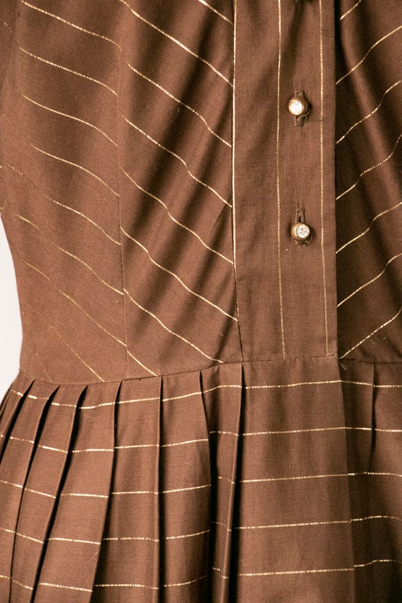 1950s Dress Striped Cotton Full Skirt Shirtwaist M - image 8