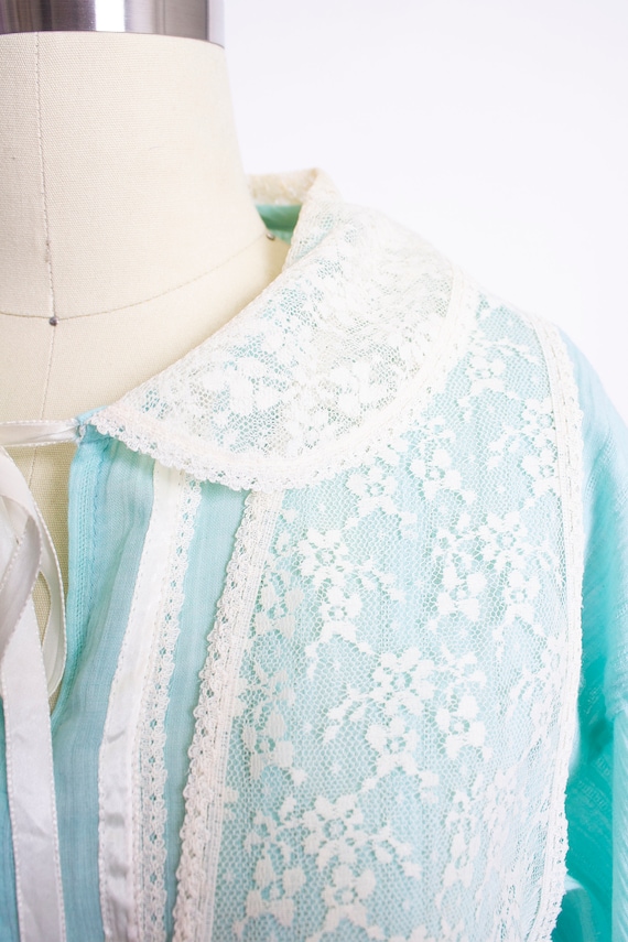 1970s Blouse Set Lace Vest + Blue Cropped Blouse S - image 5