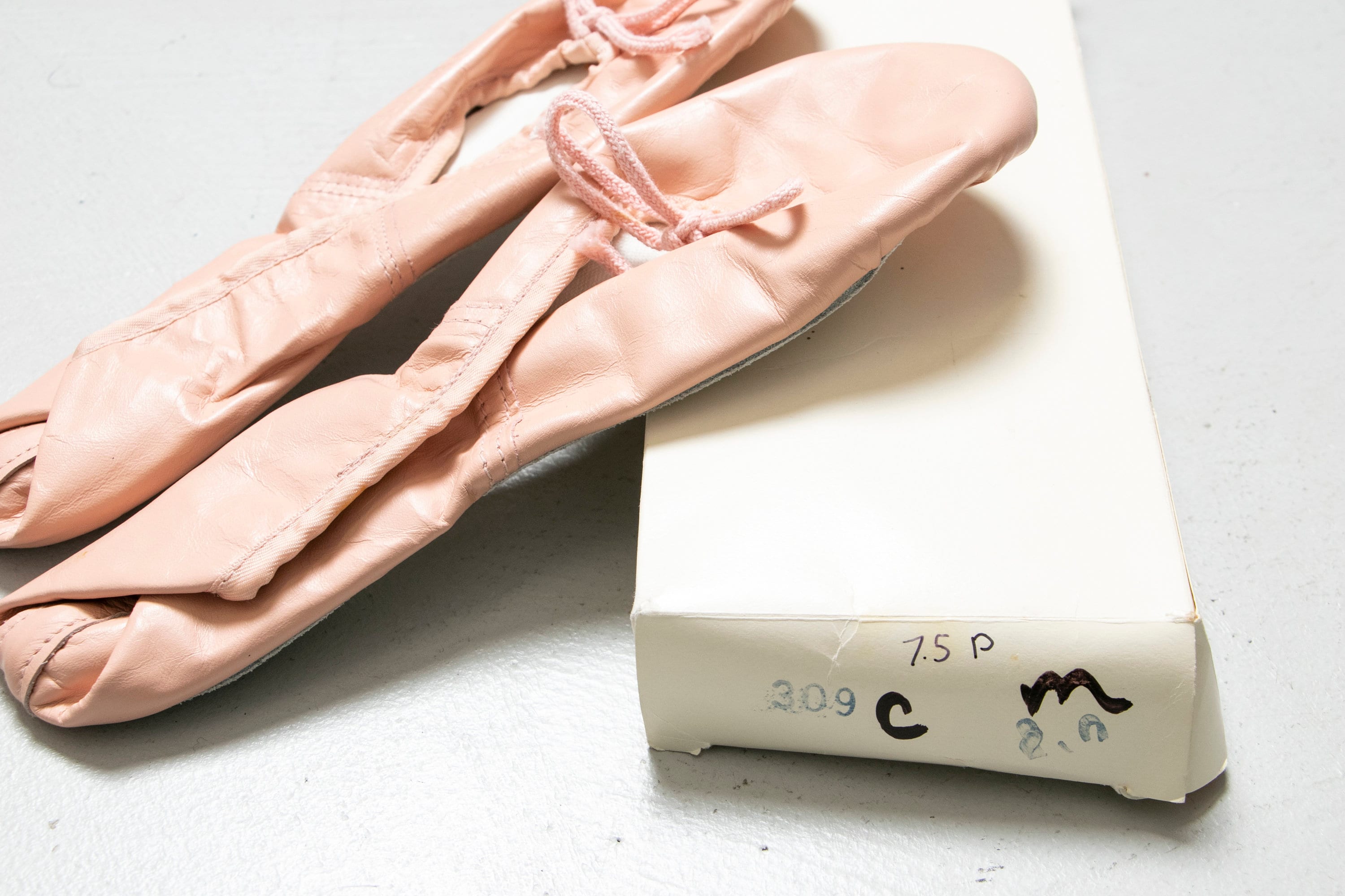 pink leather ballet shoes with elastic