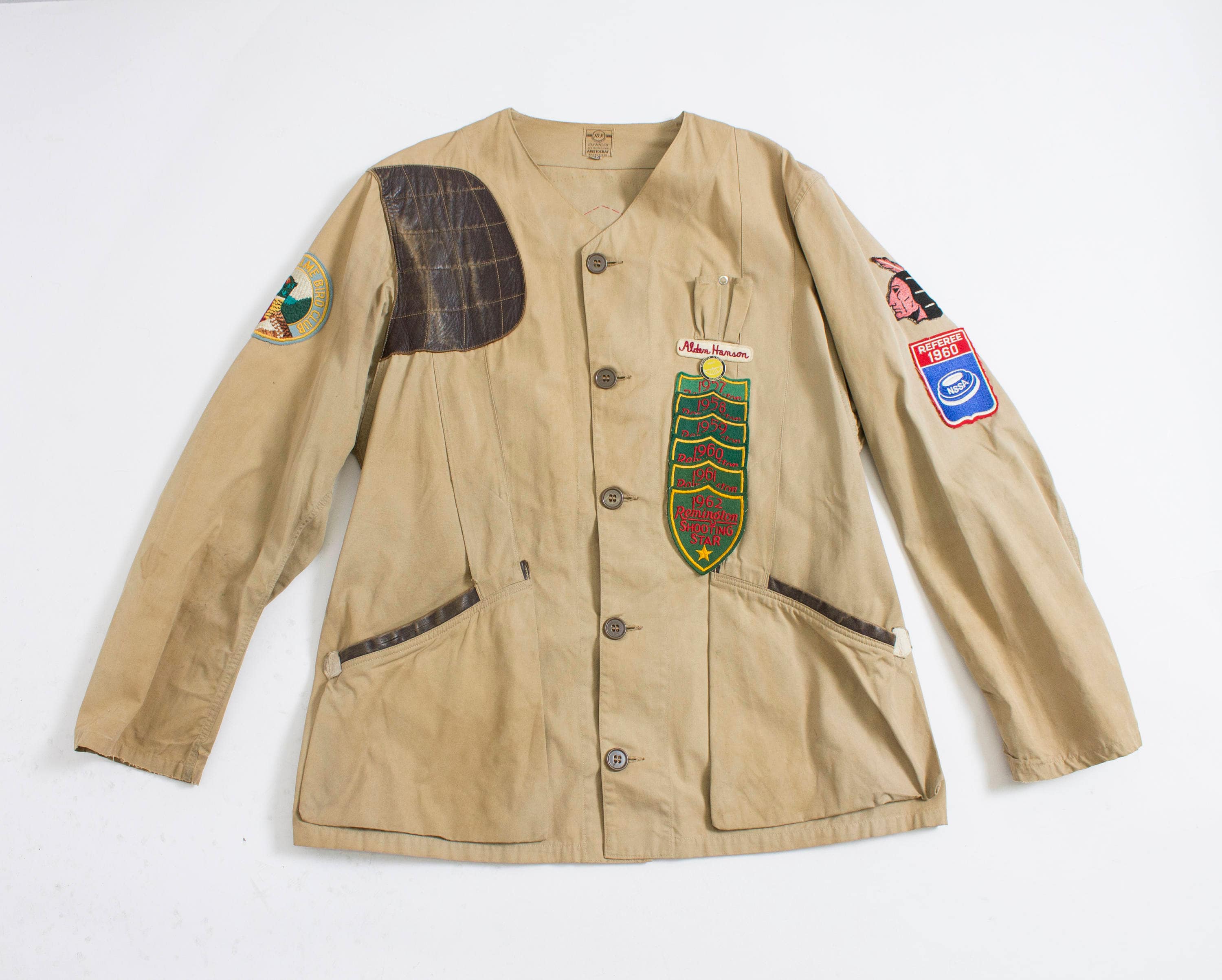 1960s 10-X Shooting Hunting Jacket 15 Patches Sz 44 1957 1960s 10-X Shooting Hunting Jacket 15 Patches Sz 44 1957