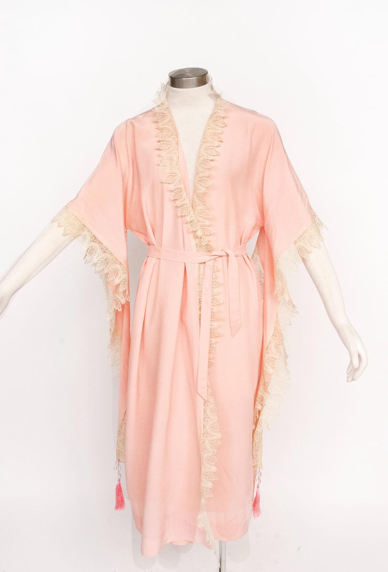 Pink Robe Hanging 1930s Robe Pink Lace Rayon Angel Sleeve Loungewear 40s - Etsy
