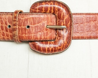 Cintura in pelle anni '80 con cinturino marrone I.Magnin M/L