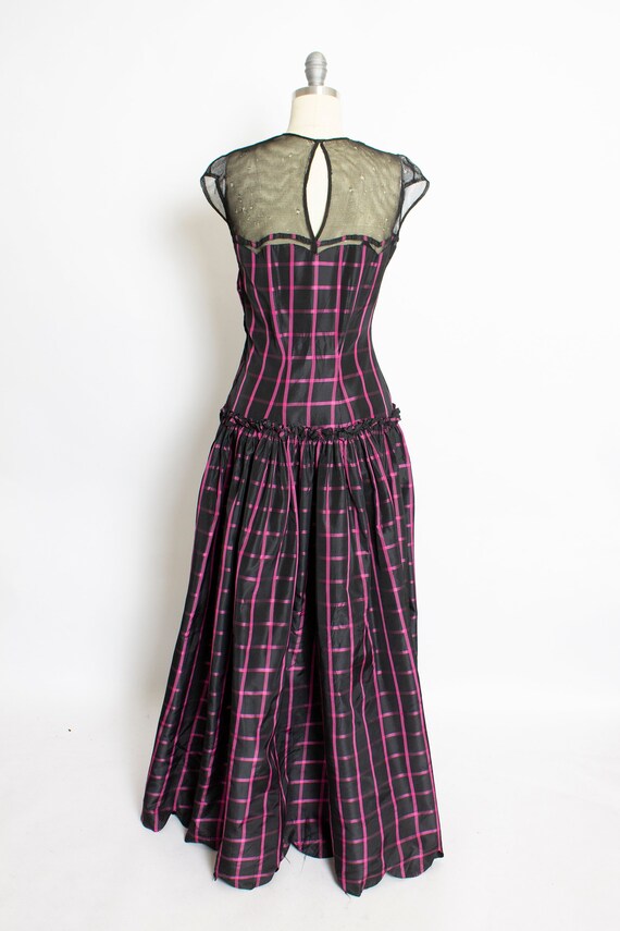 1940s Dress Black Pink Taffeta Illusion Gown S - image 3