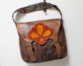 1970s Boho Bag Brown Patchwork Leather Artisan