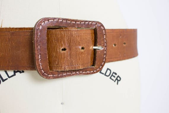 1970s Leather Belt Brown Boho M / L - image 2