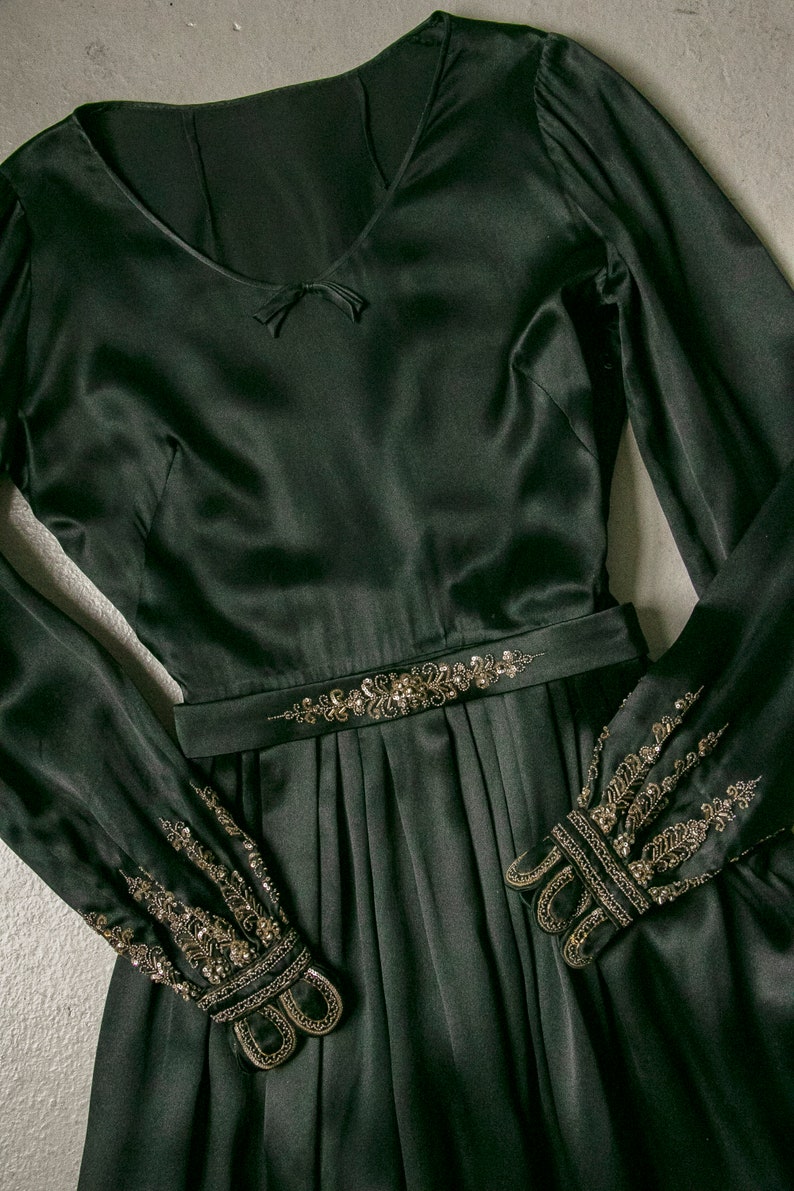 1930s Dress Black Silk Beaded XS image 7