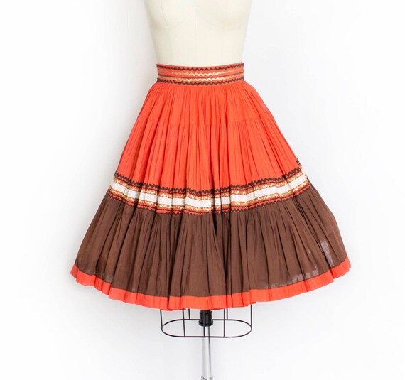 1950s Circle Skirt Orange Brown Ric Rac Squaw Smal