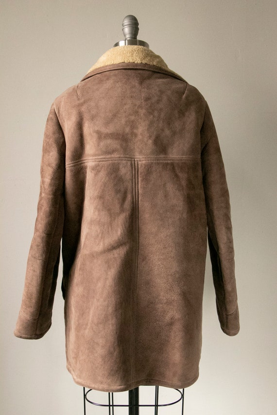 Small 1970s Suede Shearling Coat Boho Leather Sherpa Outerwear
