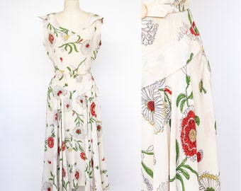 1940s Dress Floral Rayon Full Skirt XS/S