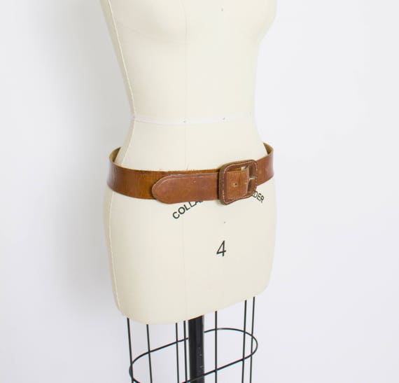 1970s Leather Belt Brown Boho M / L - image 3