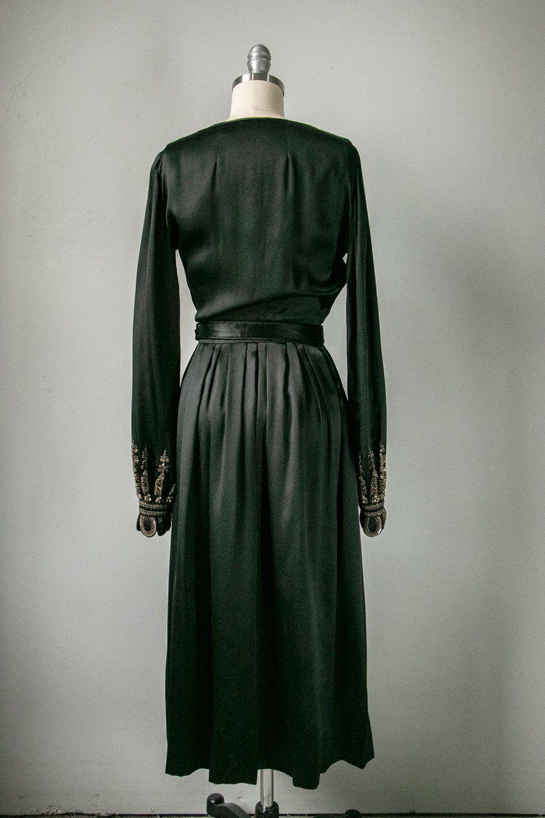 1930s Dress Black Silk Beaded XS image 2