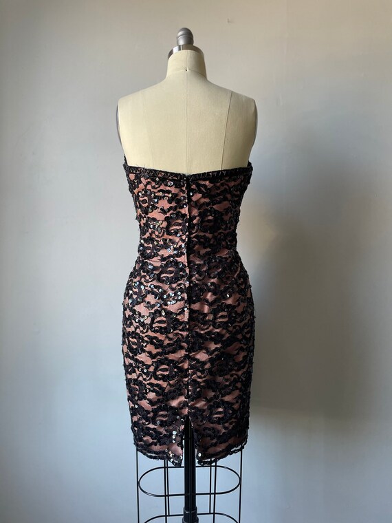 1980s Dress Tadashi Strapless Sweetheart Sequin L… - image 3
