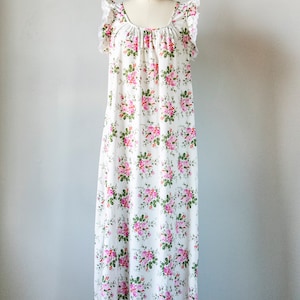 1970s Nightgown Slip Dress Floral Maxi S/M