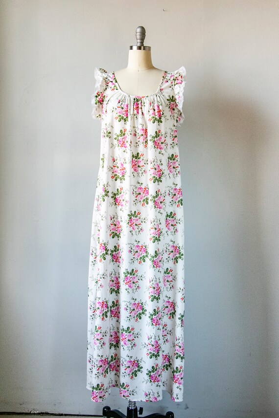PEONY vintage 1950s Silk Nightgown Slip Dress: Made in SHANGHAI Embroidered Magenta bias cut gown