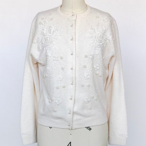 1950s Cardigan Beaded Sweater Fitted Soft S