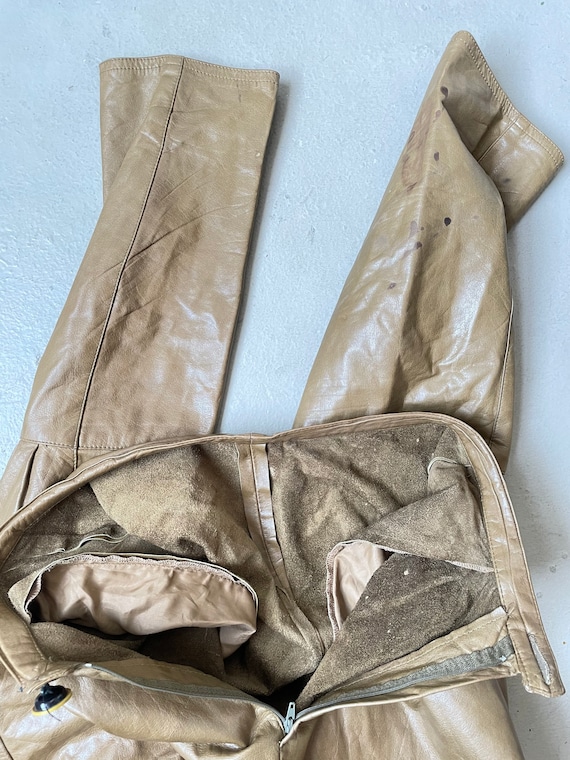 1980s Leather Pants Taupe High Waist S - image 10