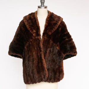 1950s Fur Stole Mink Brown Plush Fluffy Wrap Caplet