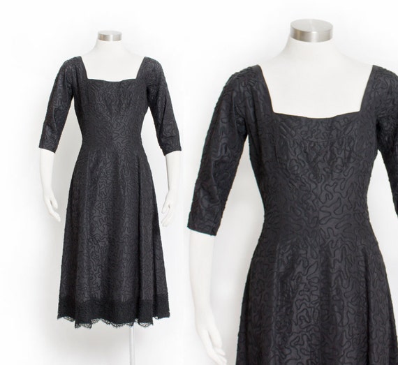 Vintage 50s Dress HARVEY BERIN Black Silk Soutache