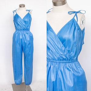 1980s Jumpsuit Blue Cotton Romper S/M image 1