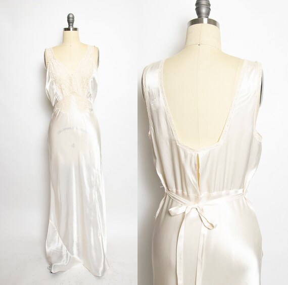 1940s Nightgown Ivory Rayon Lace Full Length Slip