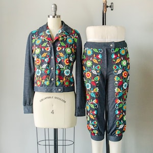 1970s Ensemble Embroidered Jacket Pants Set S