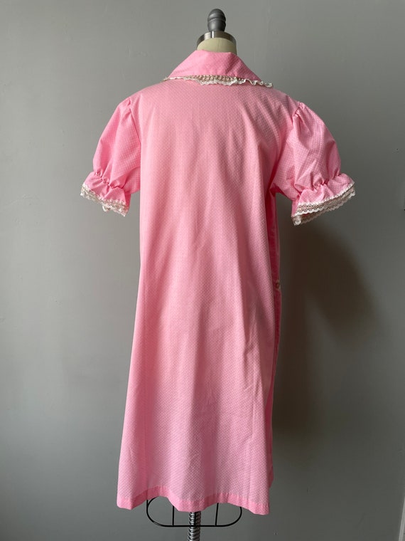 1970s Smock Lounge House Dress Pink Dots S - image 3