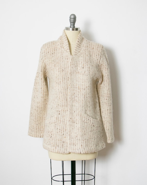 1980s Sweater Wool Mohair Knit Striped Chunky Car… - image 1