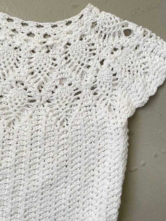 1970s Crochet Blouse Semi Sheer Cotton Top S - image 5