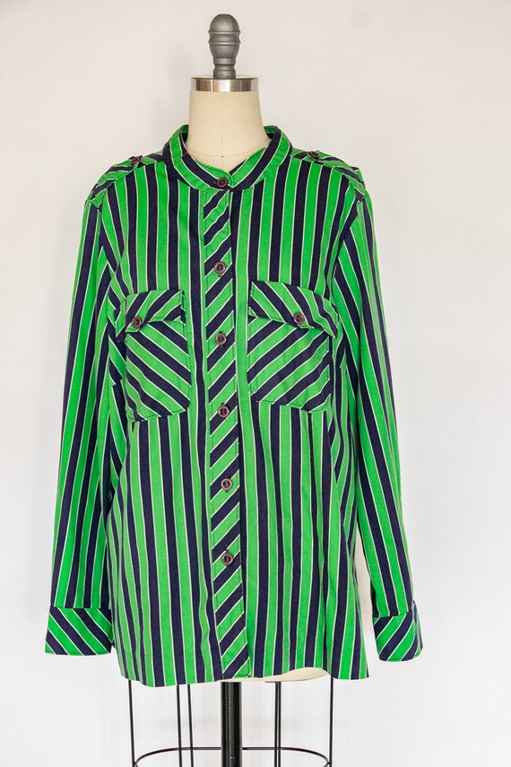 1970s Blouse Striped Cotton Top XL - image 9