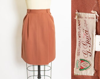 GUCCI Skirt 1980s WOOL Brown Designer Small 80s