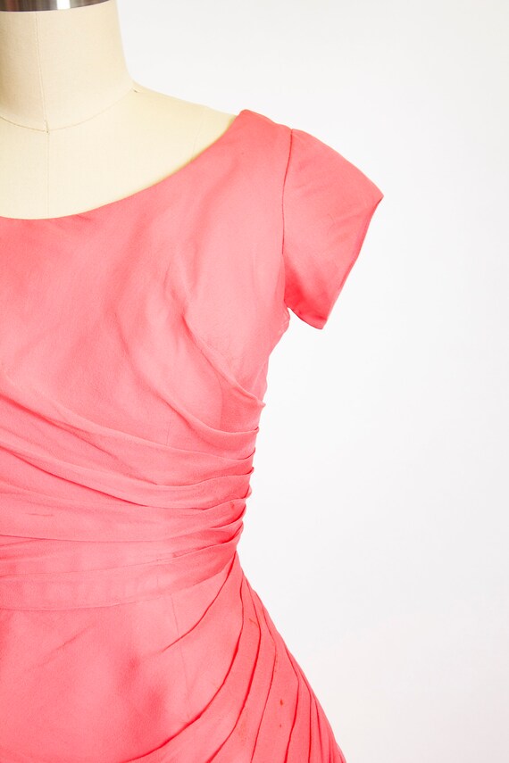 1950s Dress Pink Chiffon Ruched XS - image 5