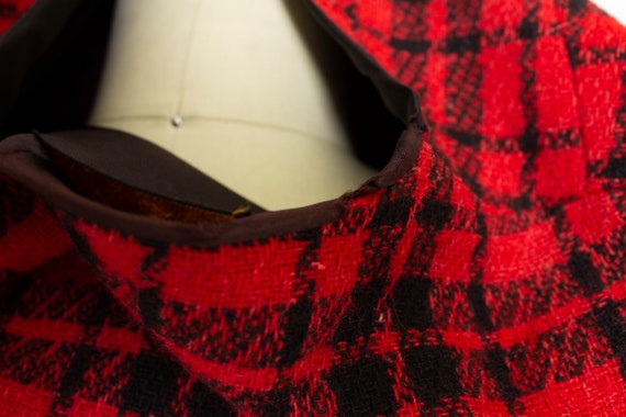 1960s Cropped Jacket Red Plaid Wool M - image 7