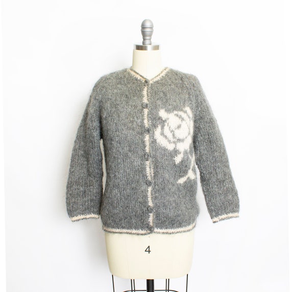 1960s Sweater Wool Mohair Rose Cardigan S