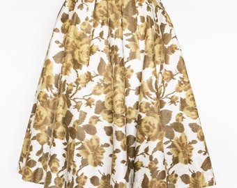 1950s Full Skirt Cotton Rose Floral XS