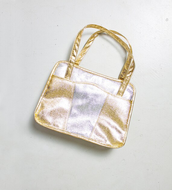 Vintage 1960s Metallic Purse Silver Gold Patchwork