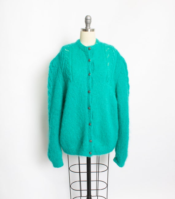 Vintage 1980s Irish Sweater Mohair Wool Teal Chunk