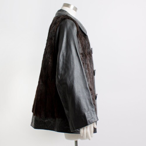 1960s Fur Coat Black Leather Mod Jacket X shops Large