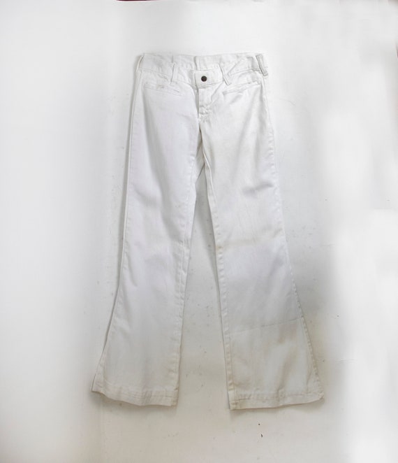 Vintage 1970s Sailor Pants White Cotton Flare Bell